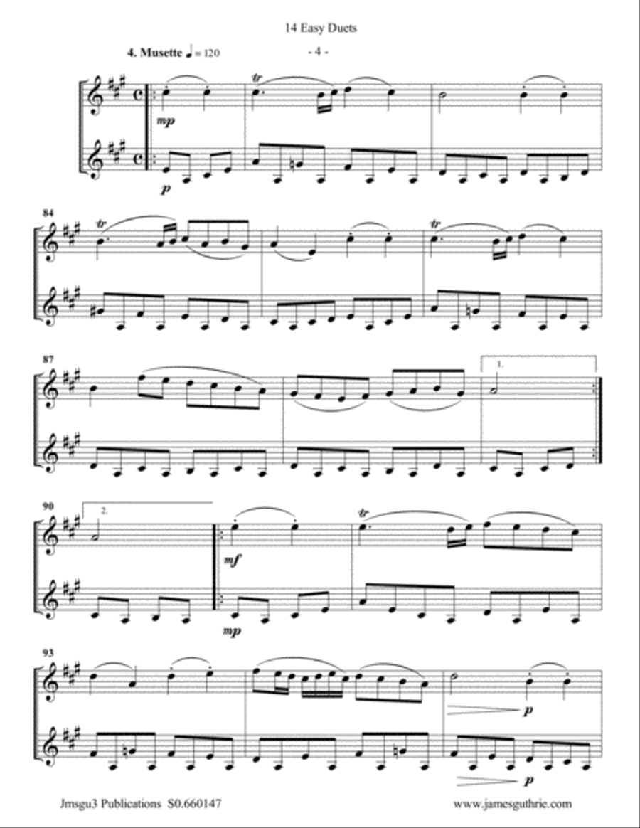 Bach: 14 Easy Duets for Bass Clarinet Duo Clarinet Duet scores gallery preview page 4