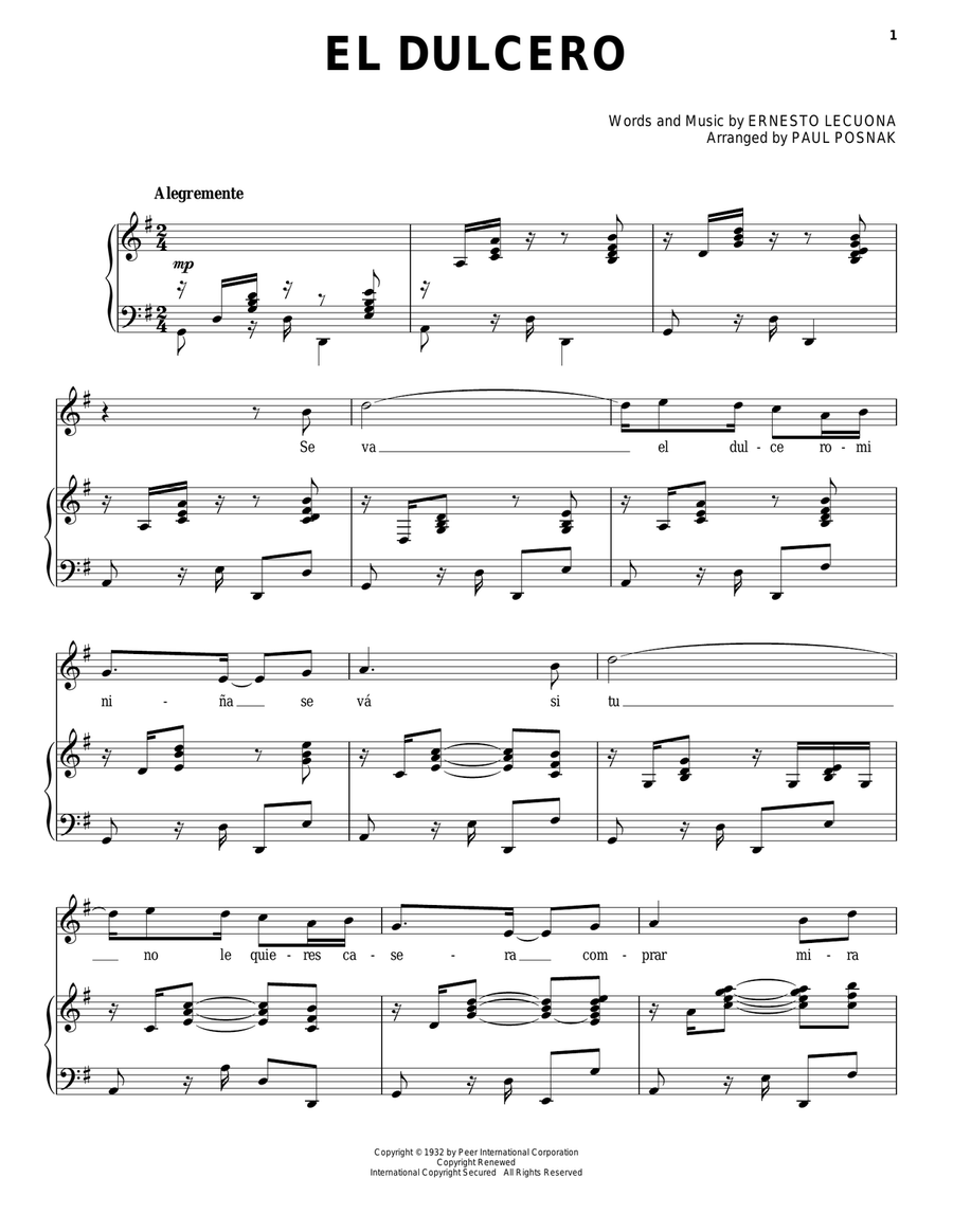 El Dulcero Piano, Vocal scores gallery preview page 1