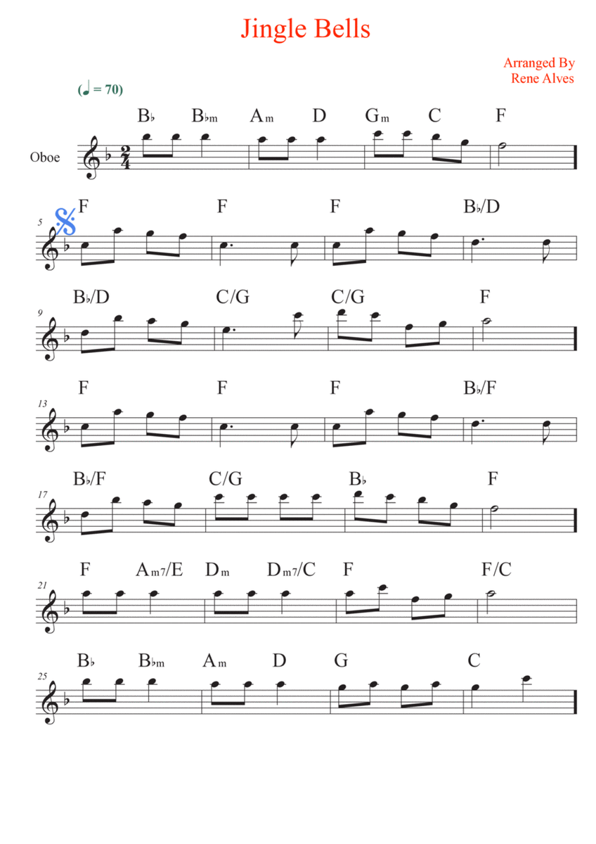 jingle bells, cipher christmas song and melody for oboe image number null