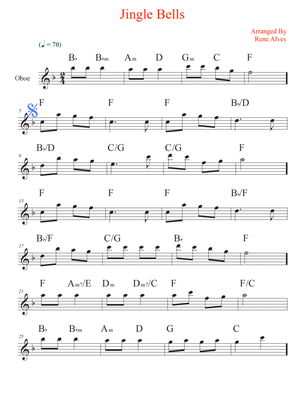 jingle bells, cipher christmas song and melody for oboe