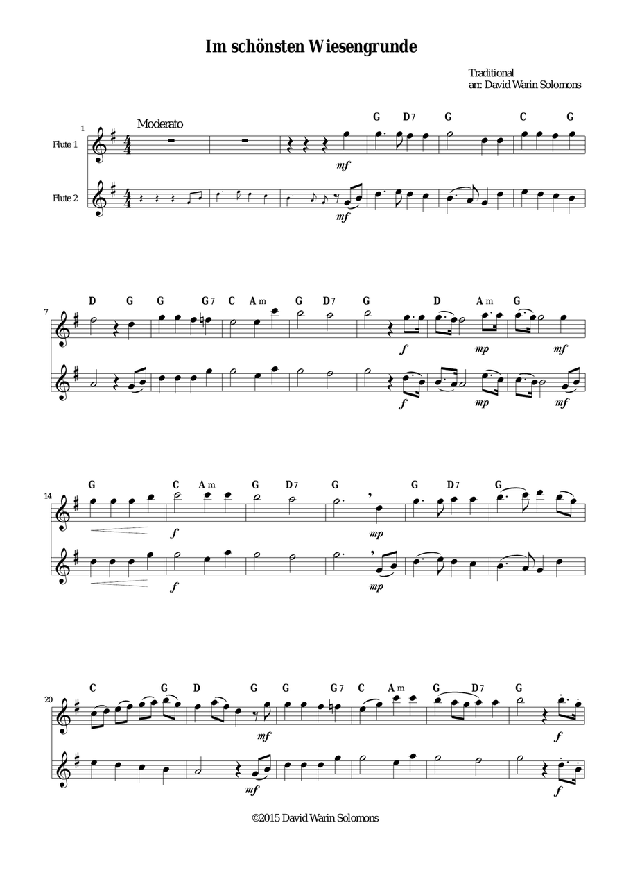Im schönsten Wiesengrunde for 2 flutes and guitar-chords Flute scores gallery preview page 1