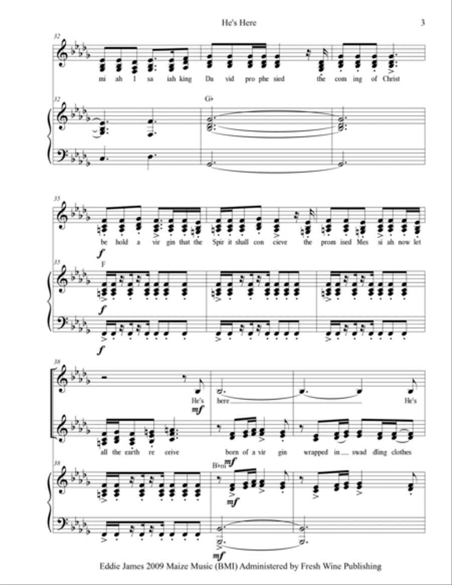 He's Here Piano Solo scores gallery preview page 3