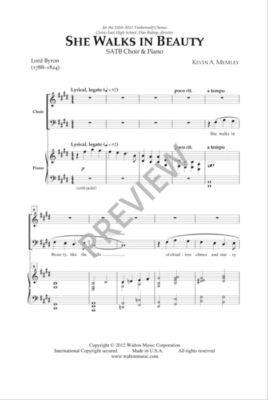 She Walks in Beauty (SATB) 4-Part scores gallery preview page 2