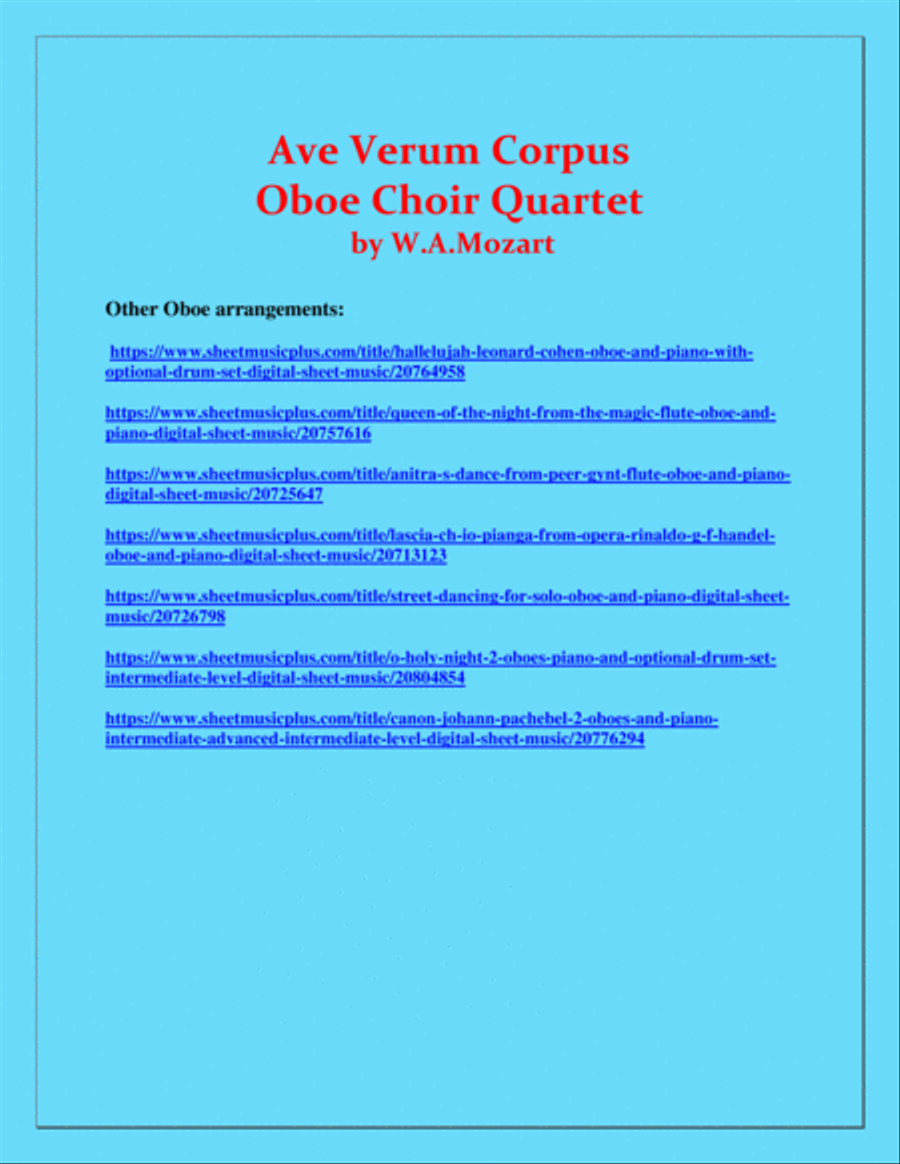 Ave Verum Corpus - Mozart - Woodwind Choir Quartet - Intermediate Woodwind Quartet scores gallery preview page 3