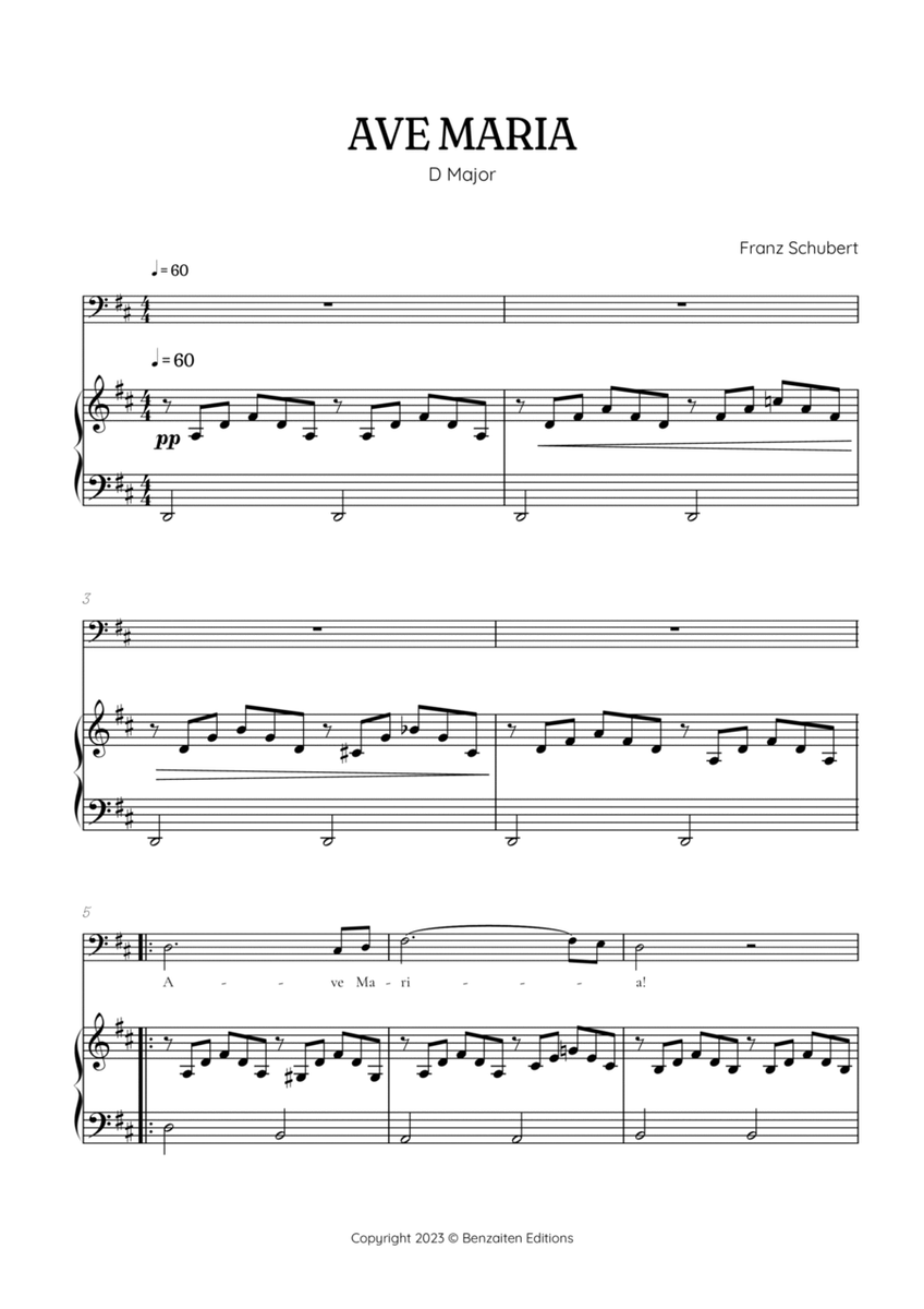 Schubert Ave Maria in D major • baritone voice sheet music with easy piano accompaniment image number null