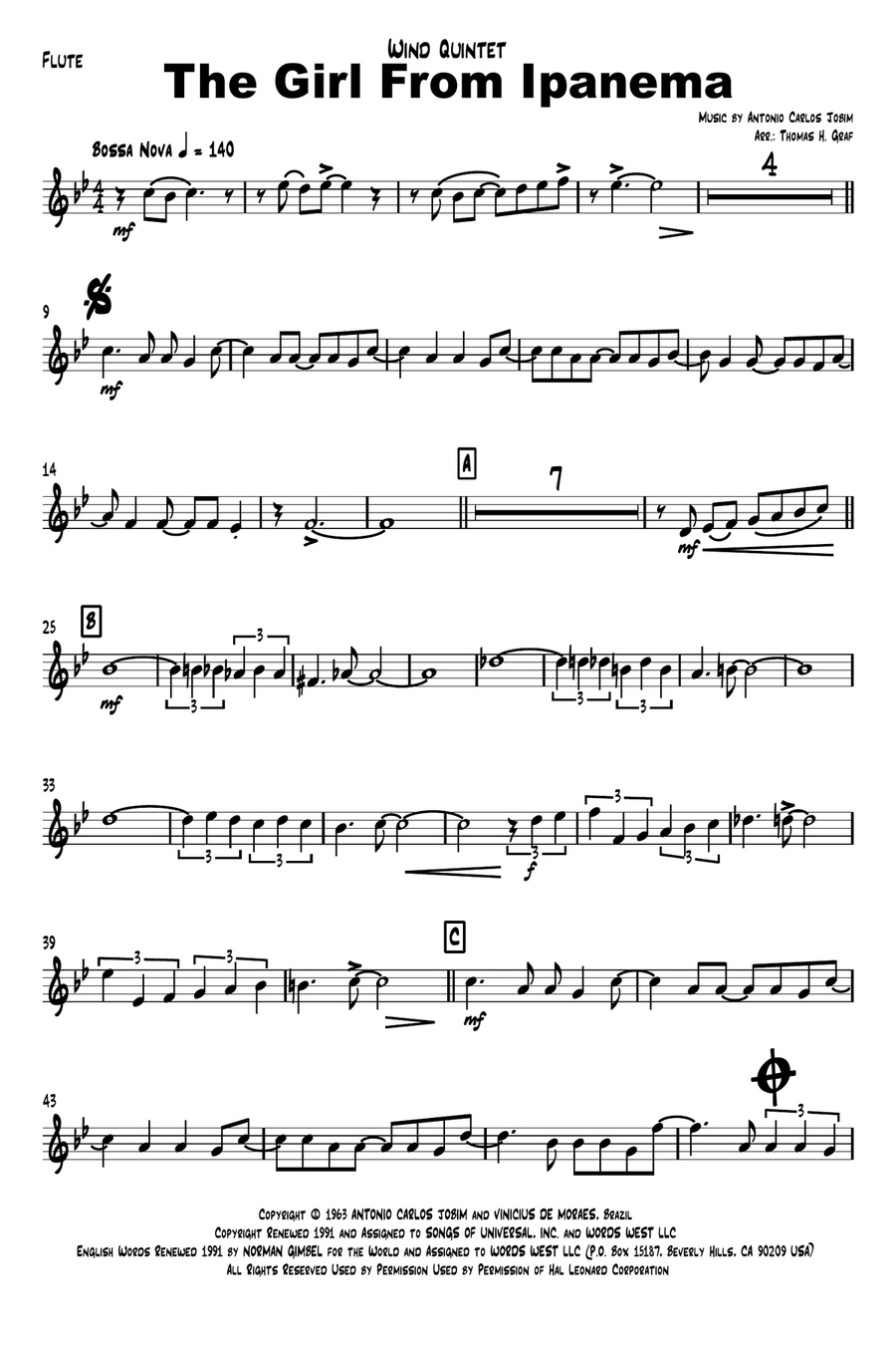 The Girl From Ipanema (Garota De Ipanema) Woodwind Quintet scores gallery preview page 5