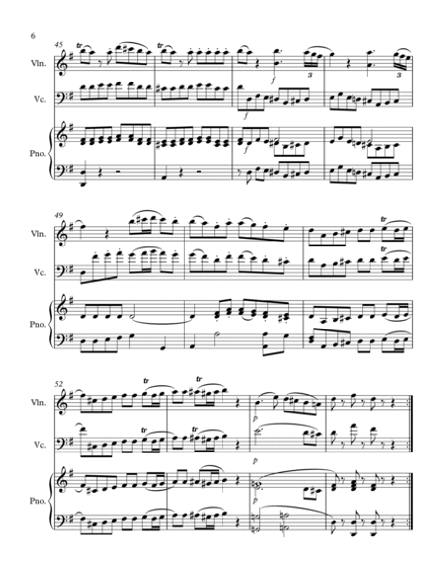Allegro from Eine Kleine Nachtmusik, for Violin, Cello and Piano Piano Trio scores gallery preview page 6