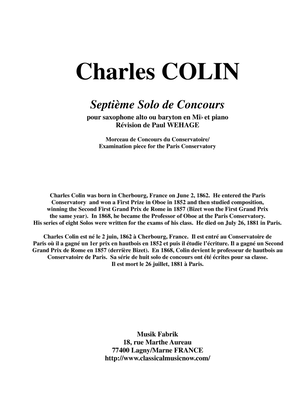 Book cover for Charles Colin: Solo de Concours no. 7 for Eb alto or baritone saxophone and piano, score and part