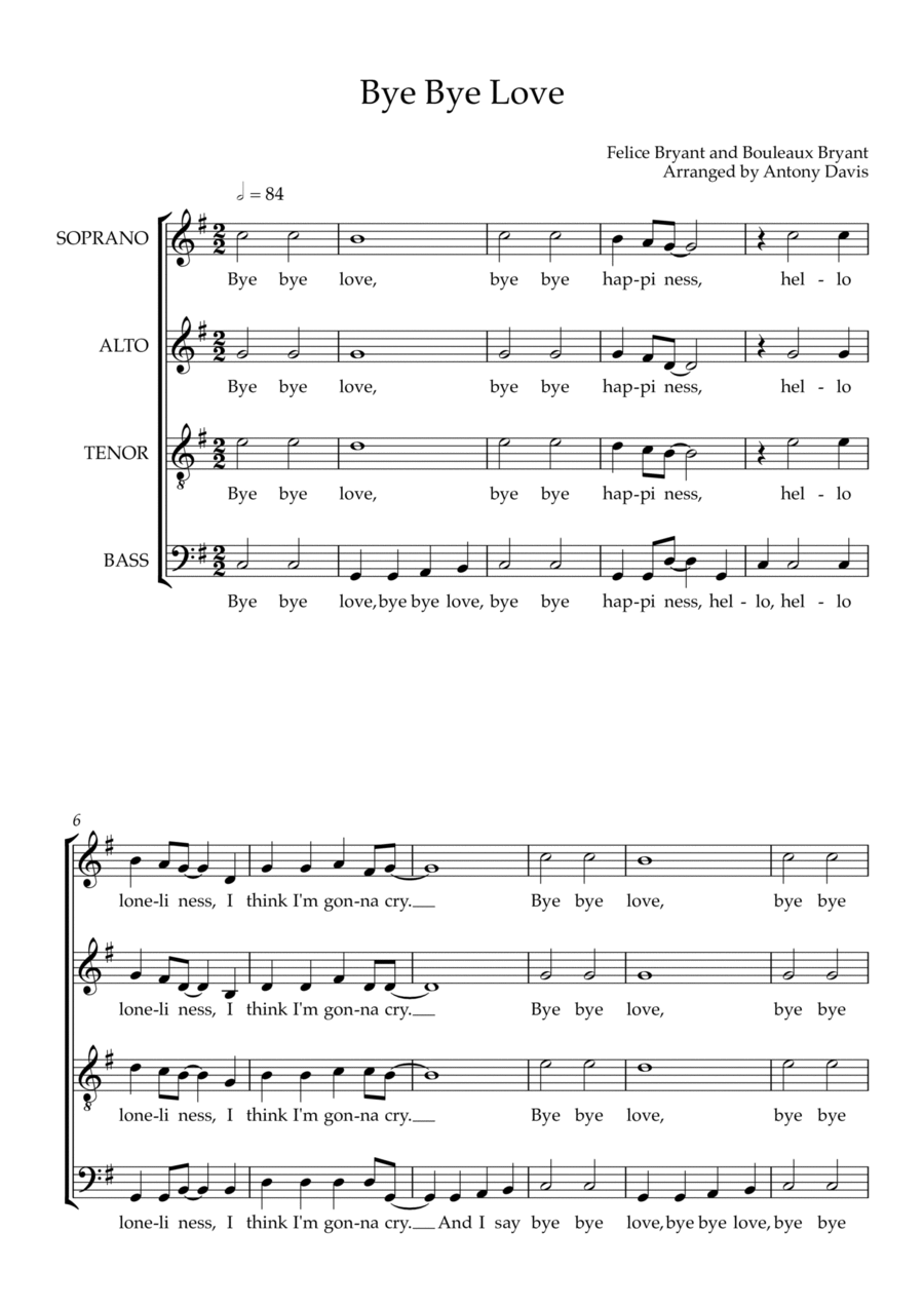 Bye Bye Love 4-Part scores gallery preview page 1