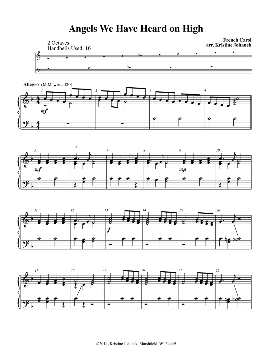 Angels We Have Heard on High (2 octave handbells, tone chimes or hand chimes) 2-Octaves scores gallery preview page 2