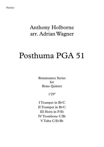 Posthuma PGA 51 (Anthony Holborne) Brass Quintet arr. Adrian Wagner image number null