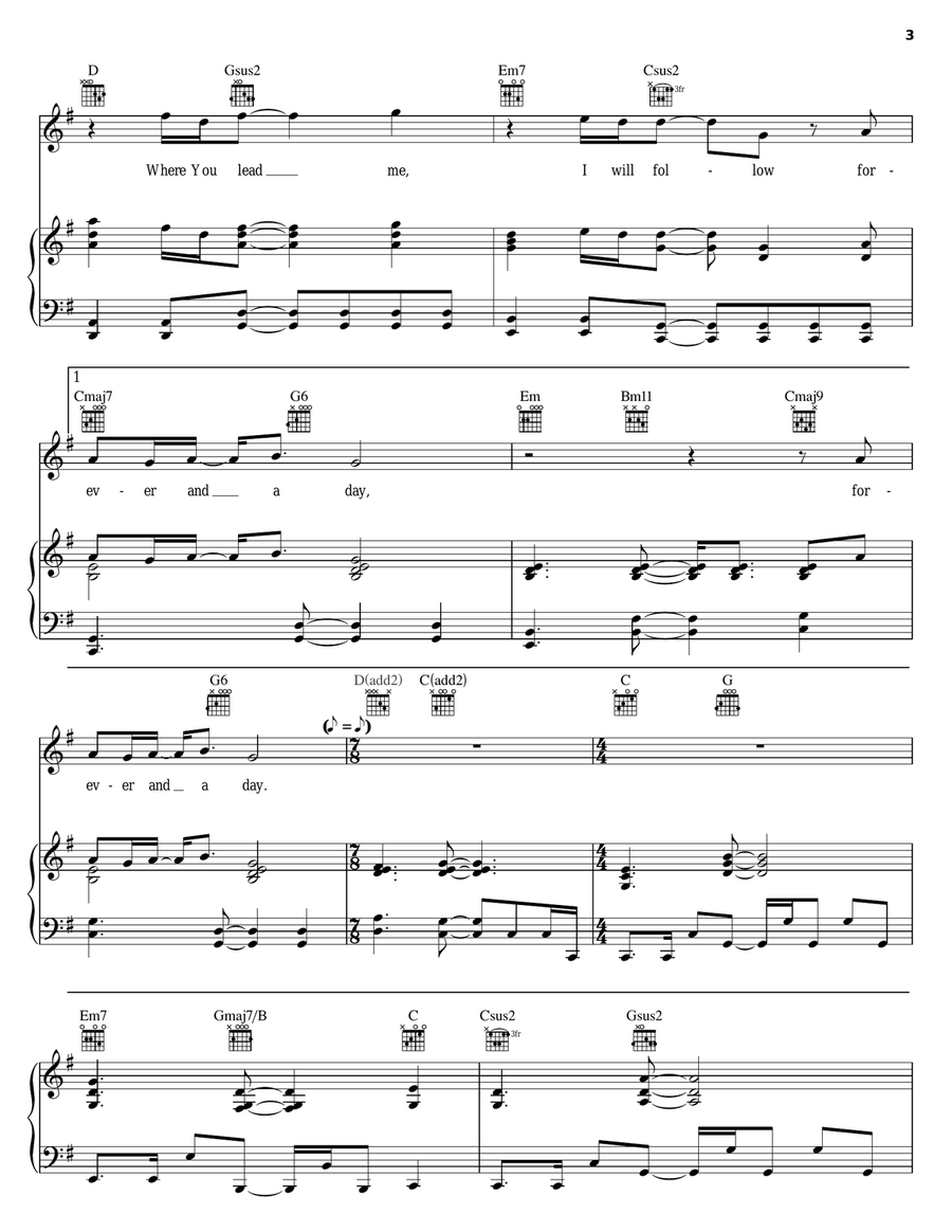 Where You Lead Me Piano, Vocal, Guitar scores gallery preview page 3