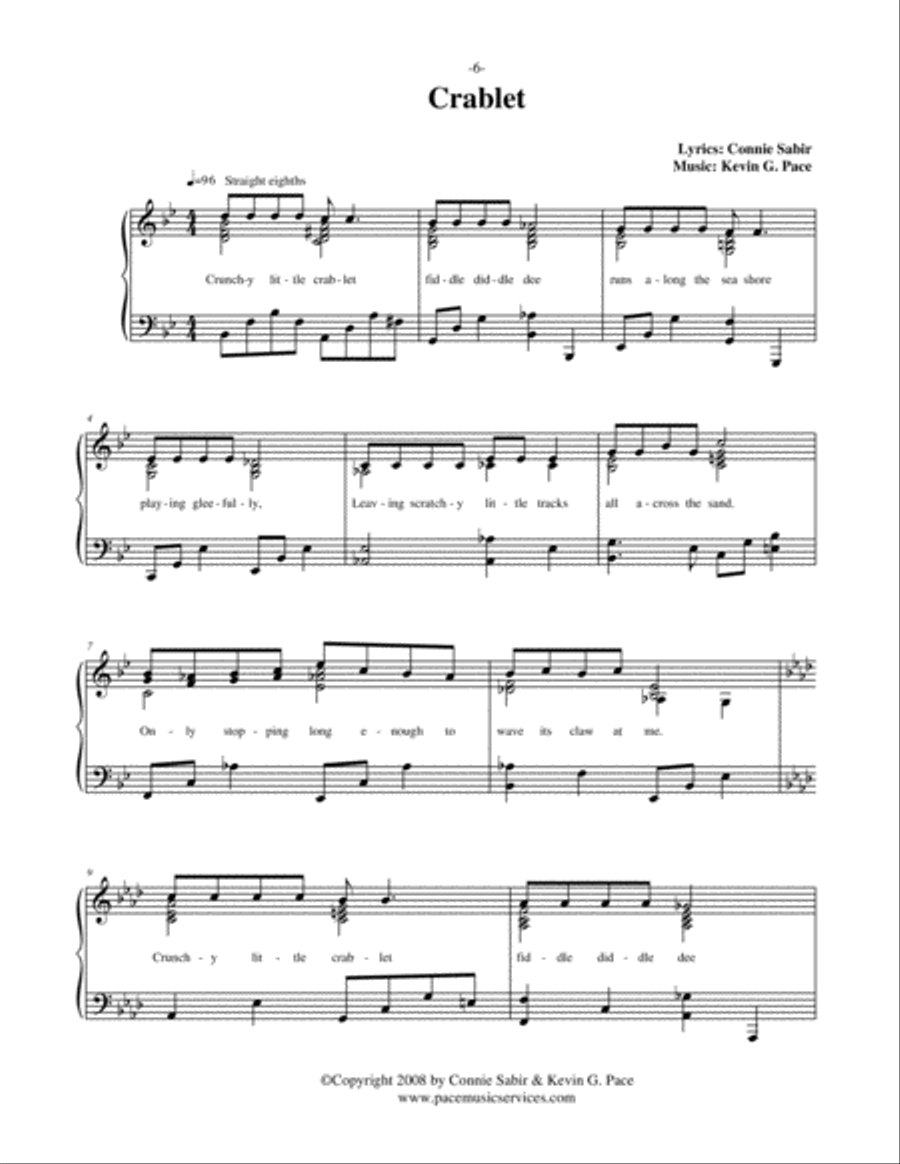 Crablet - vocal solo with piano accompaniment or piano solo Unison Choir scores gallery preview page 2