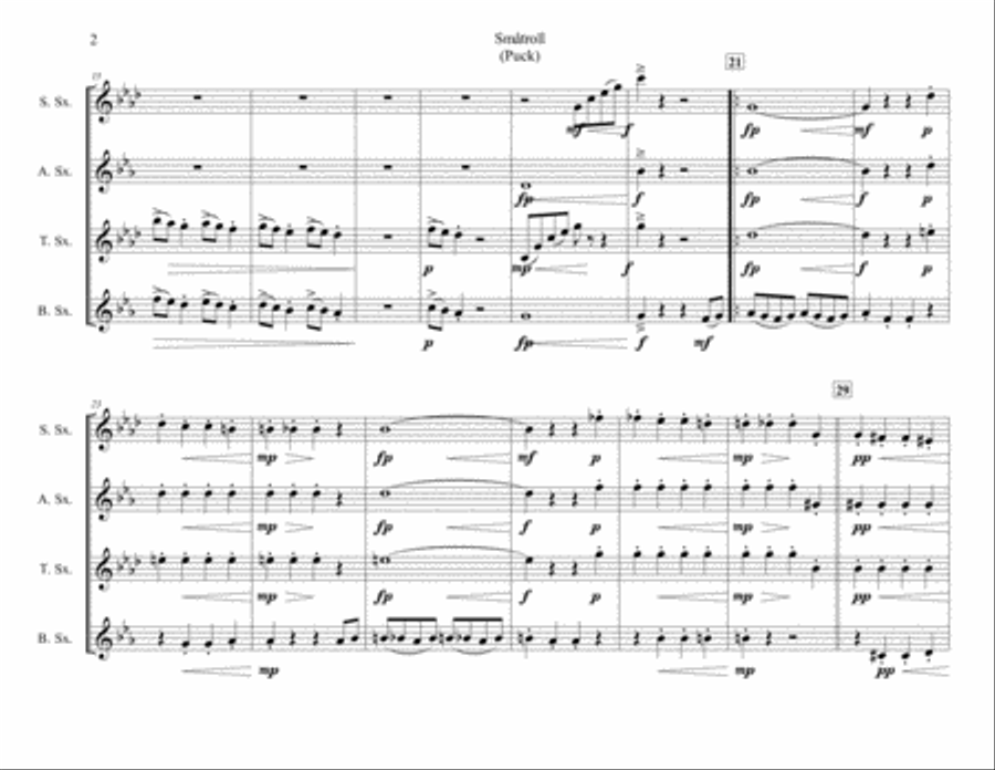 Småtroll (Puck) From Grieg's Lyric Pieces for Saxophone Quartet Saxophone Quartet scores gallery preview page 2