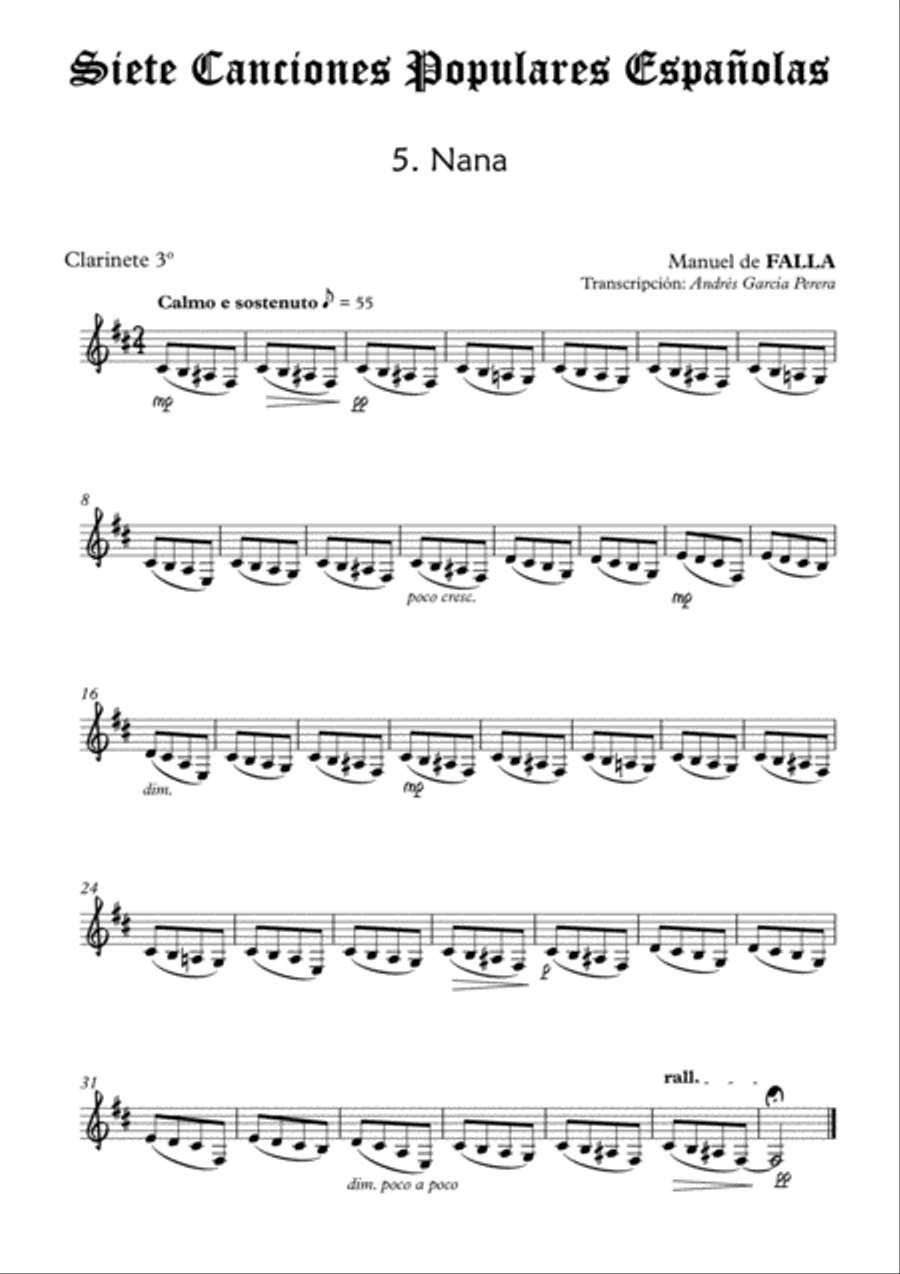 7 Popular Songs - No.5 Lullaby (Clarinet Choir) Clarinet Choir scores gallery preview page 5