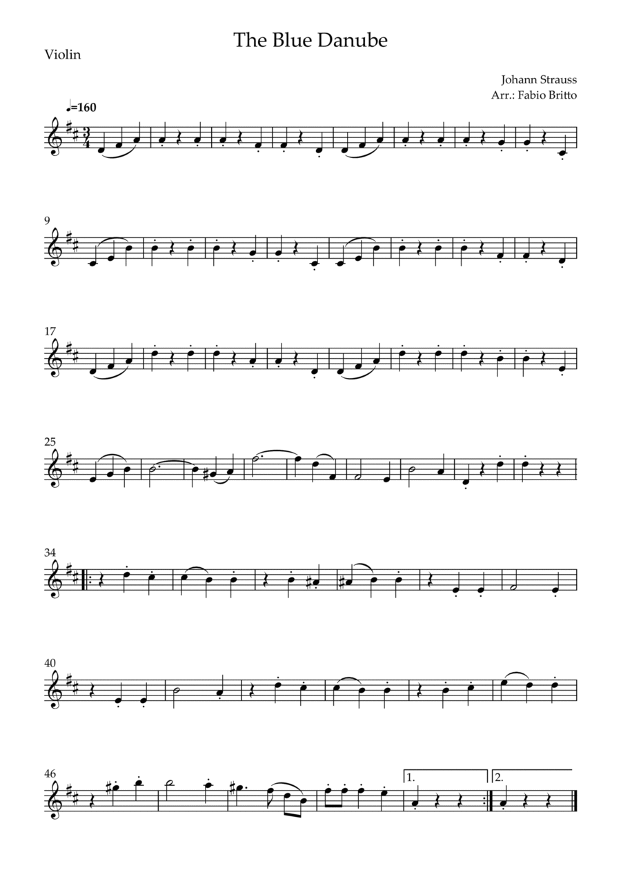 The Blue Danube (Waltz by Johann Strauss) for Violin Solo Violin Solo scores gallery preview page 1