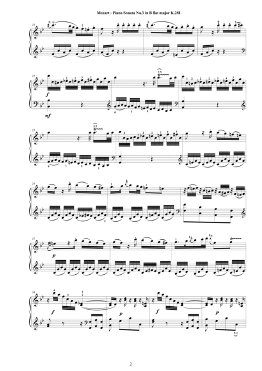 Mozart - Piano Sonata No.3 in B flat major K 281 - Complete score Piano Solo scores gallery preview page 2