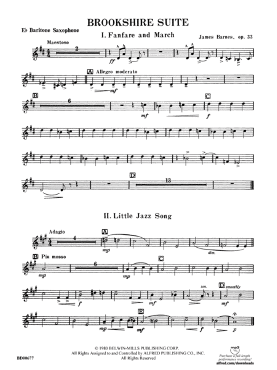 Brookshire Suite: E-flat Baritone Saxophone Concert Band scores gallery preview page 1