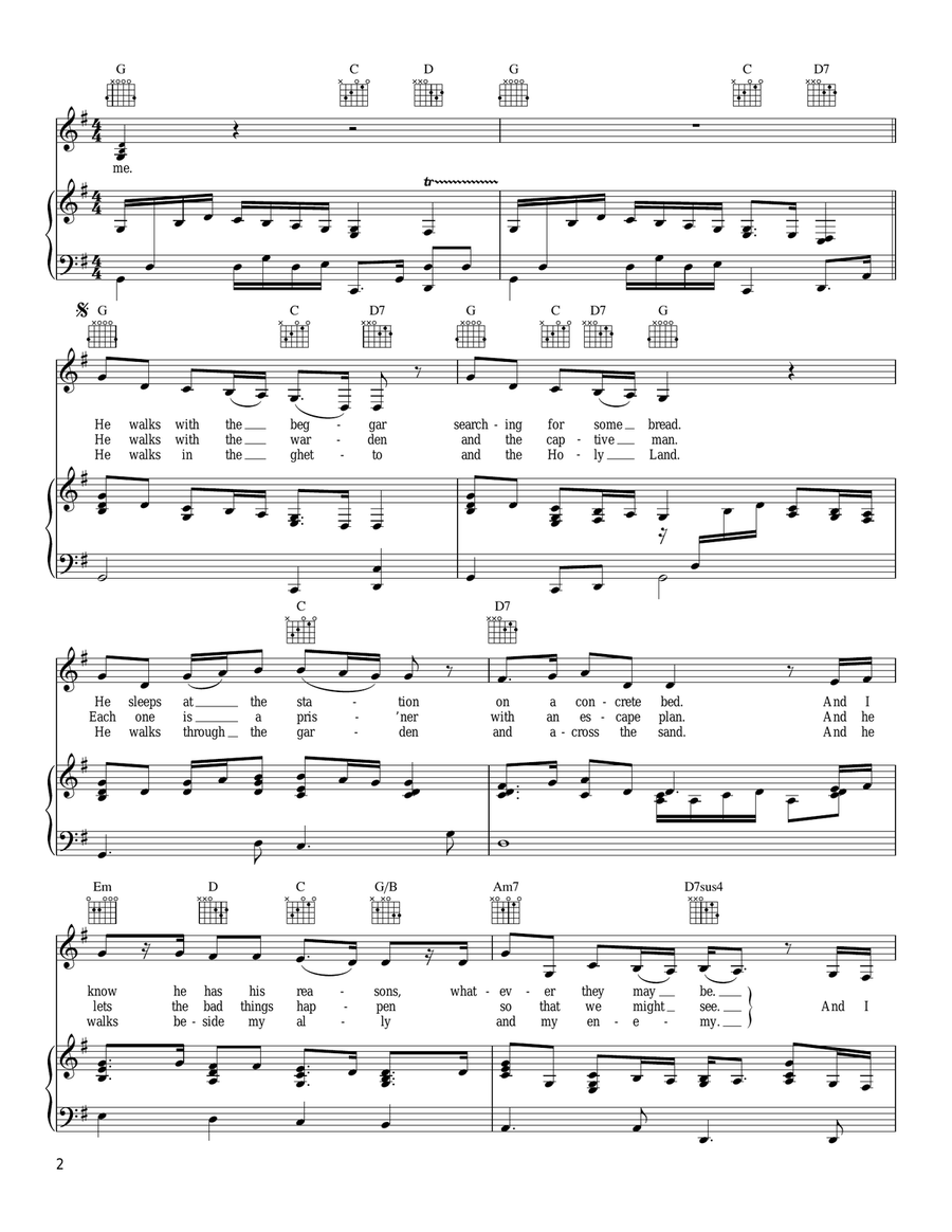 When He Walks With Me Piano, Vocal, Guitar scores gallery preview page 2