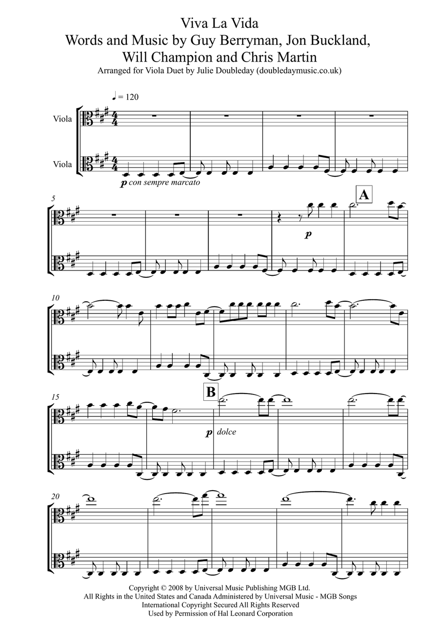Viva La Vida Viva La Vida String Duet scores gallery preview page 1
