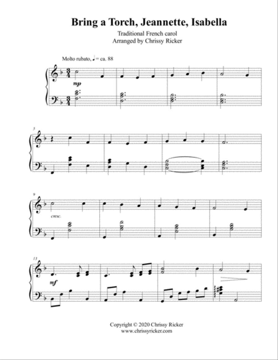 Bring a Torch, Jeannette, Isabella - late intermediate piano Piano Solo scores gallery preview page 1
