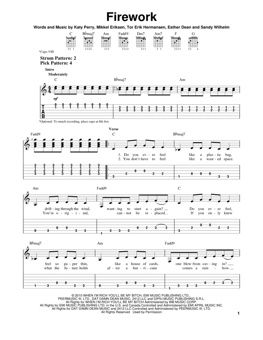 Firework Firework Acoustic Guitar scores gallery preview page 1