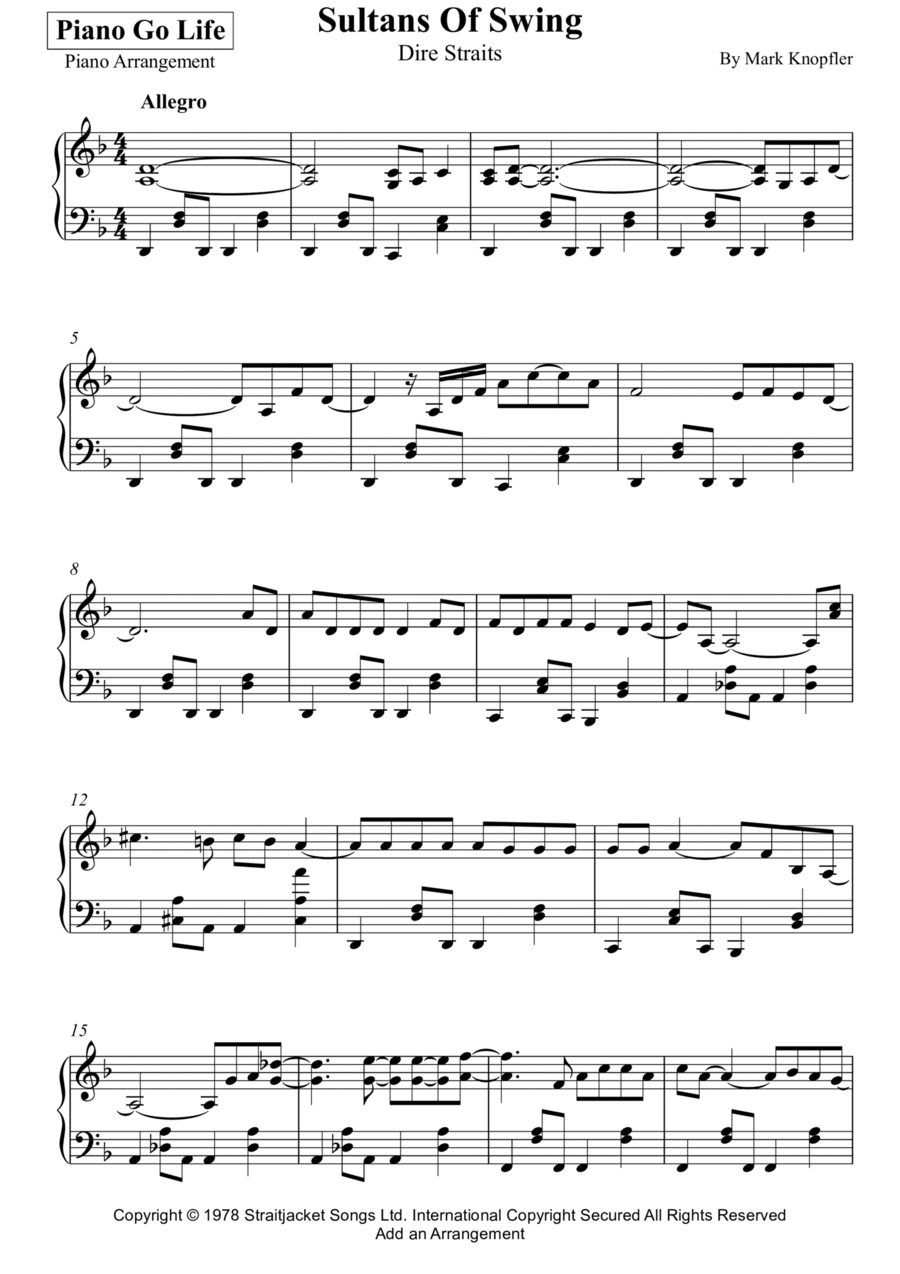 Sultans Of Swing Piano Solo scores gallery preview page 1