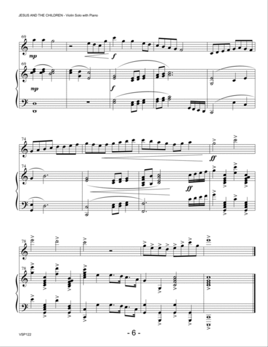 JESUS AND THE CHILDREN (medley of children's hymns) - VIOLIN SOLO with Piano Accompaniment Violin Solo scores gallery preview page 6