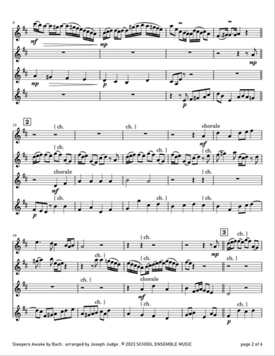 Sleepers Awake by Bach for Clarinet Quartet in Schools Clarinet Quartet scores gallery preview page 2