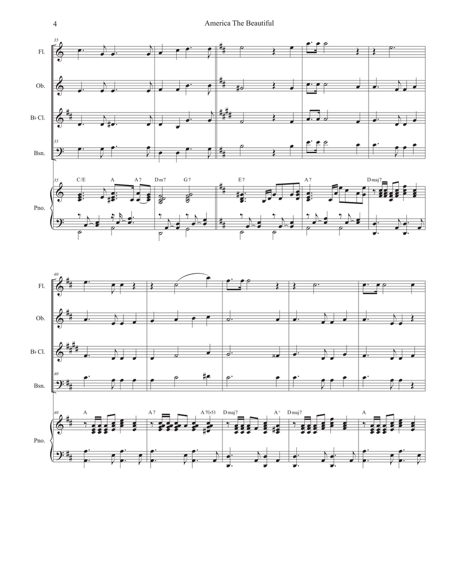 America The Beautiful (Woodwind Quartet and Piano) Woodwind Quartet scores gallery preview page 5