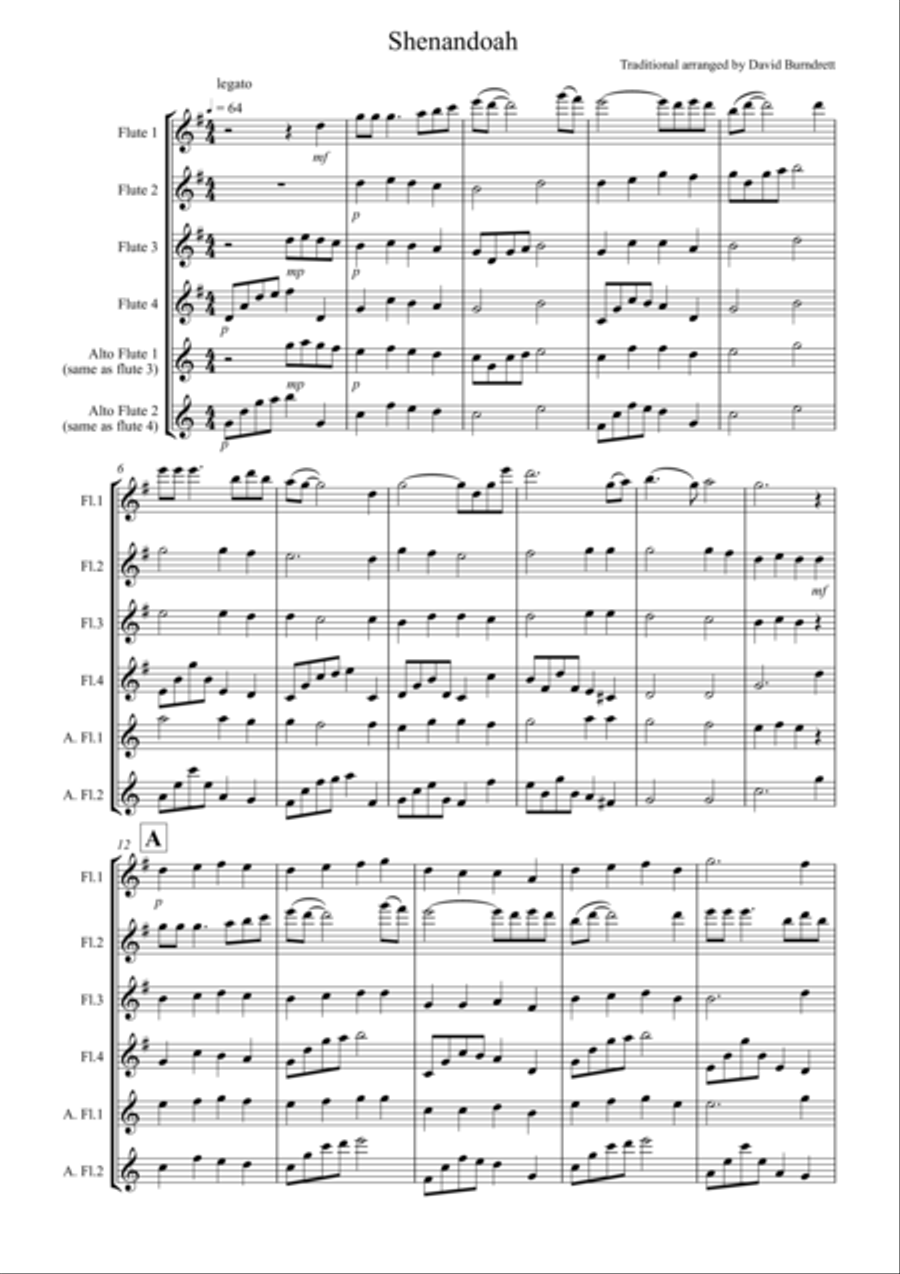 Shenandoah for Flute Quartet Flute Quartet scores gallery preview page 1
