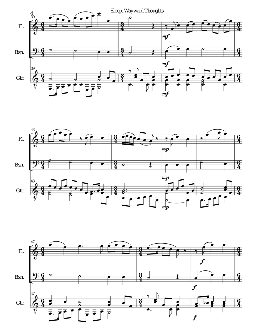 Sleep Wayward Thoughts for flute, bassoon and guitar Bassoon scores gallery preview page 4