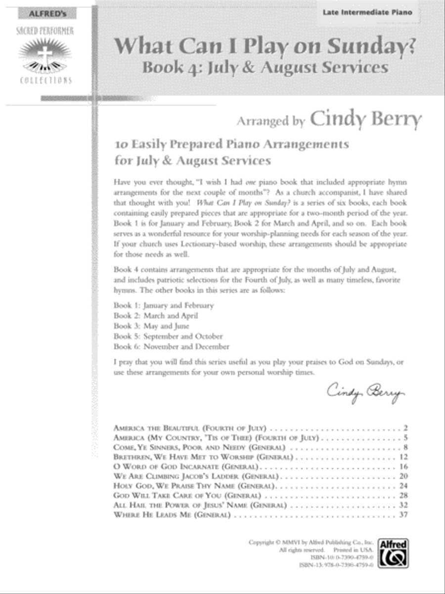What Can I Play on Sunday?, Book 4: July & August Services: 10 Easily Prepared Piano Arrangements Piano Solo scores gallery preview page 1