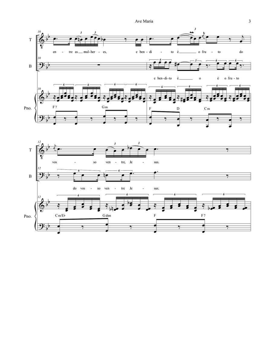 Ave Maria (Portuguese Lyrics - for 2-part choir (TB) - High Key - Piano Accompaniment) TB scores gallery preview page 4