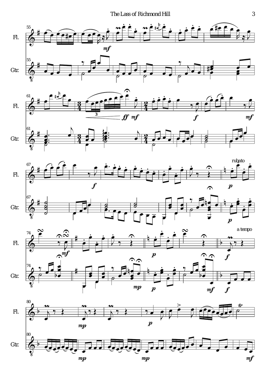 Lass of Richmond Hill for (advanced) flute and guitar Flute scores gallery preview page 3