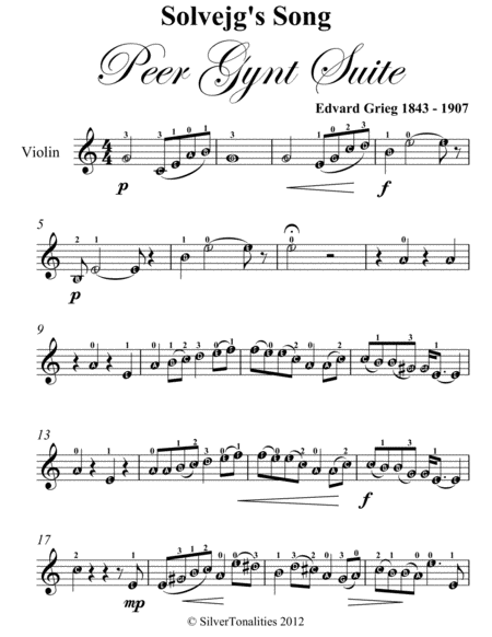 Solvejg's Song Peer Gynt Suite Easy Violin Sheet Music