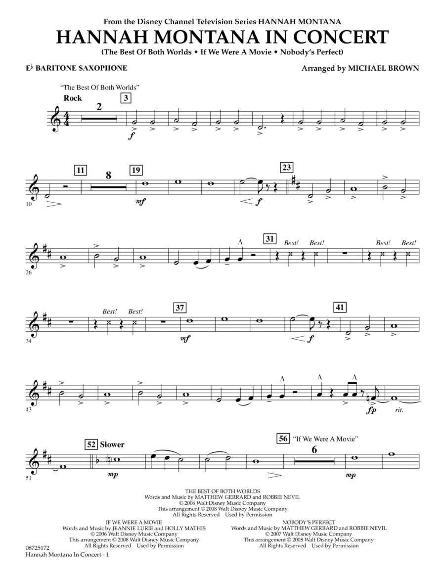 Hannah Montana in Concert - Eb Baritone Saxophone Baritone Saxophone scores gallery preview page 1