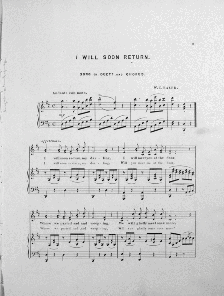I Will Soon Return. Song, or Duett & Chorus