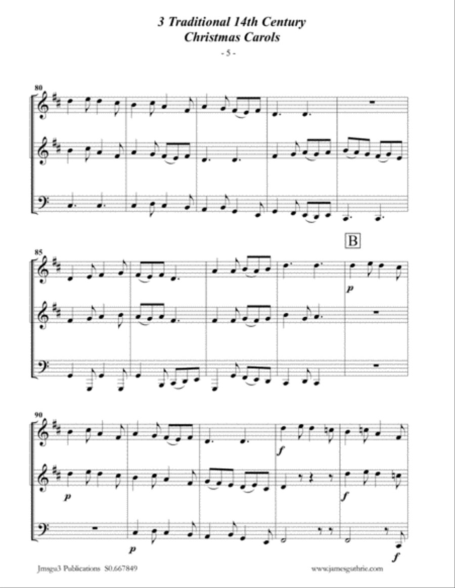 3 Traditional 14th Century Christmas Carols for Trumpet Duo & Tuba Trumpet Duet scores gallery preview page 5