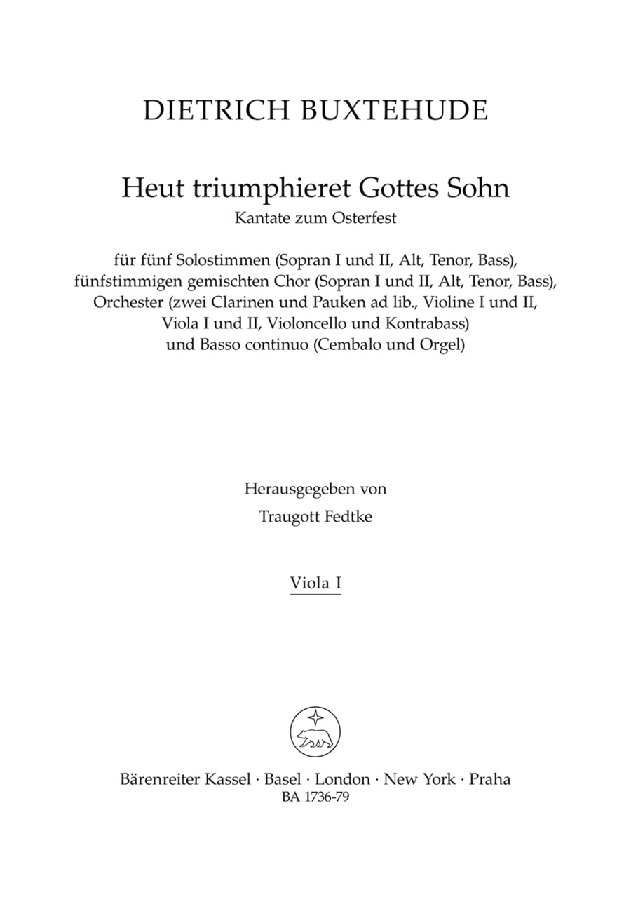 Heut triumphieret Gottes Sohn BuxWV 43 by Dietrich Buxtehude Viola - Sheet Music