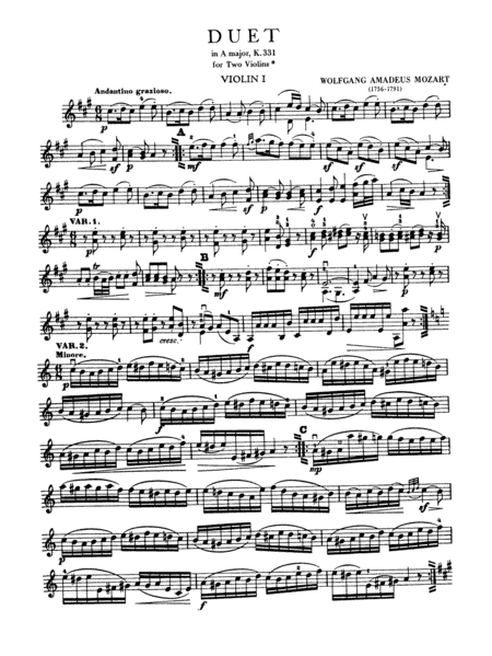 Duets After Piano Sonata In A Maj - 2 Violins