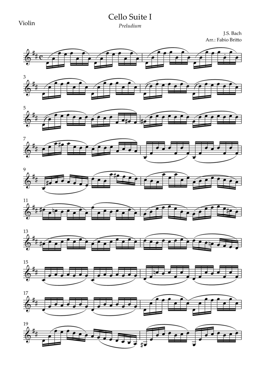 Preludium (from Cello Suite no.1 - J. S. Bach) for Violin Solo