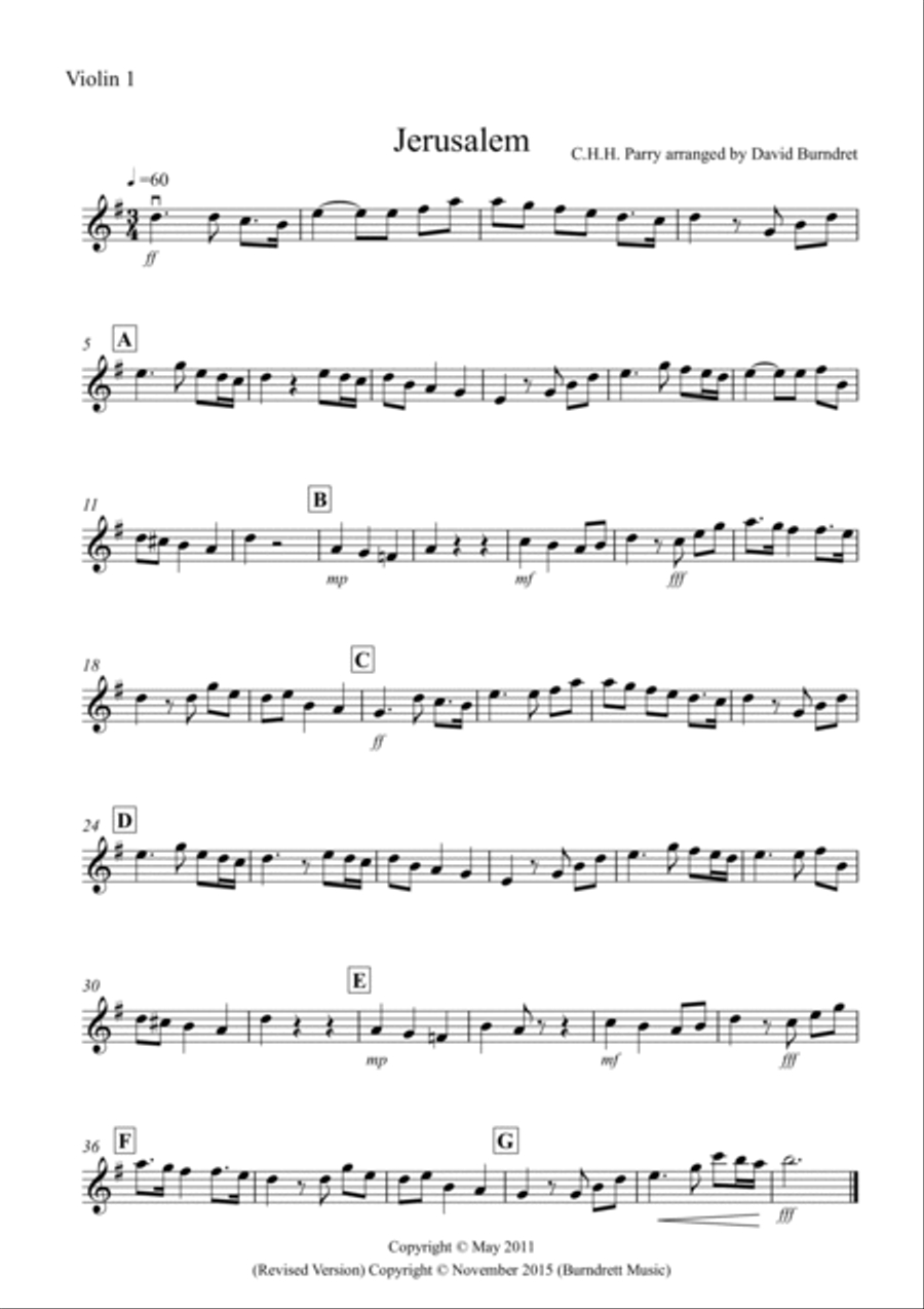 Jerusalem for Violin Quartet Violin Solo scores gallery preview page 4