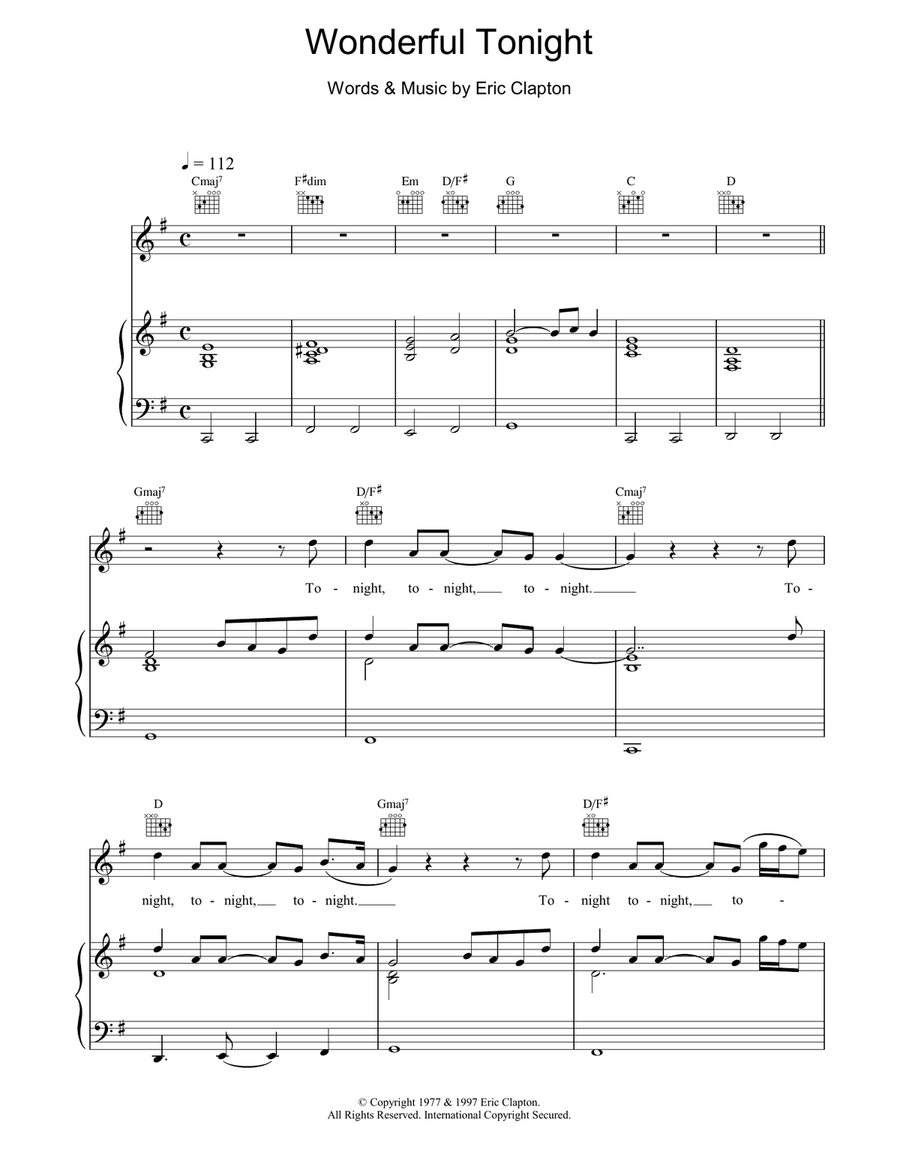 Wonderful Tonight Piano, Vocal, Guitar scores gallery preview page 1