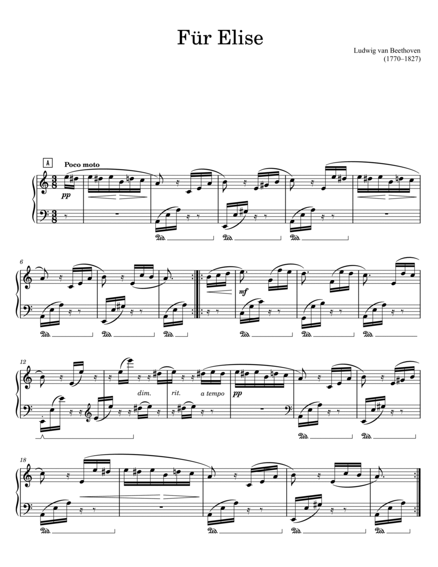 Fur Elise (3-Pages Edition) Piano Solo scores gallery preview page 1