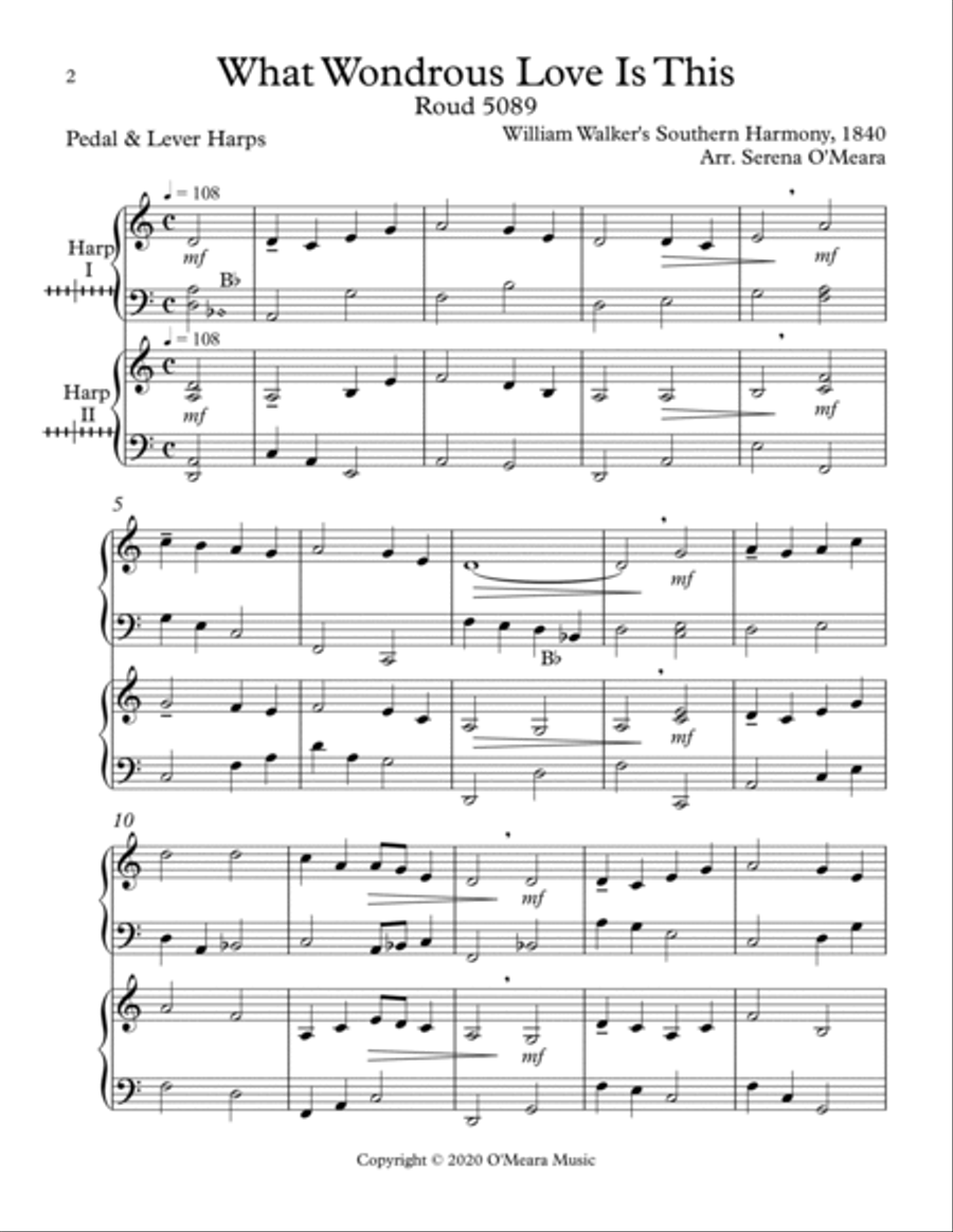 What Wondrous Love Is This, Harp Duet, Score & Parts Celtic Harp scores gallery preview page 2
