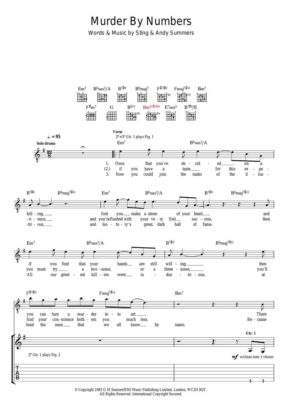 Murder By Numbers Guitar Tablature scores gallery preview page 1