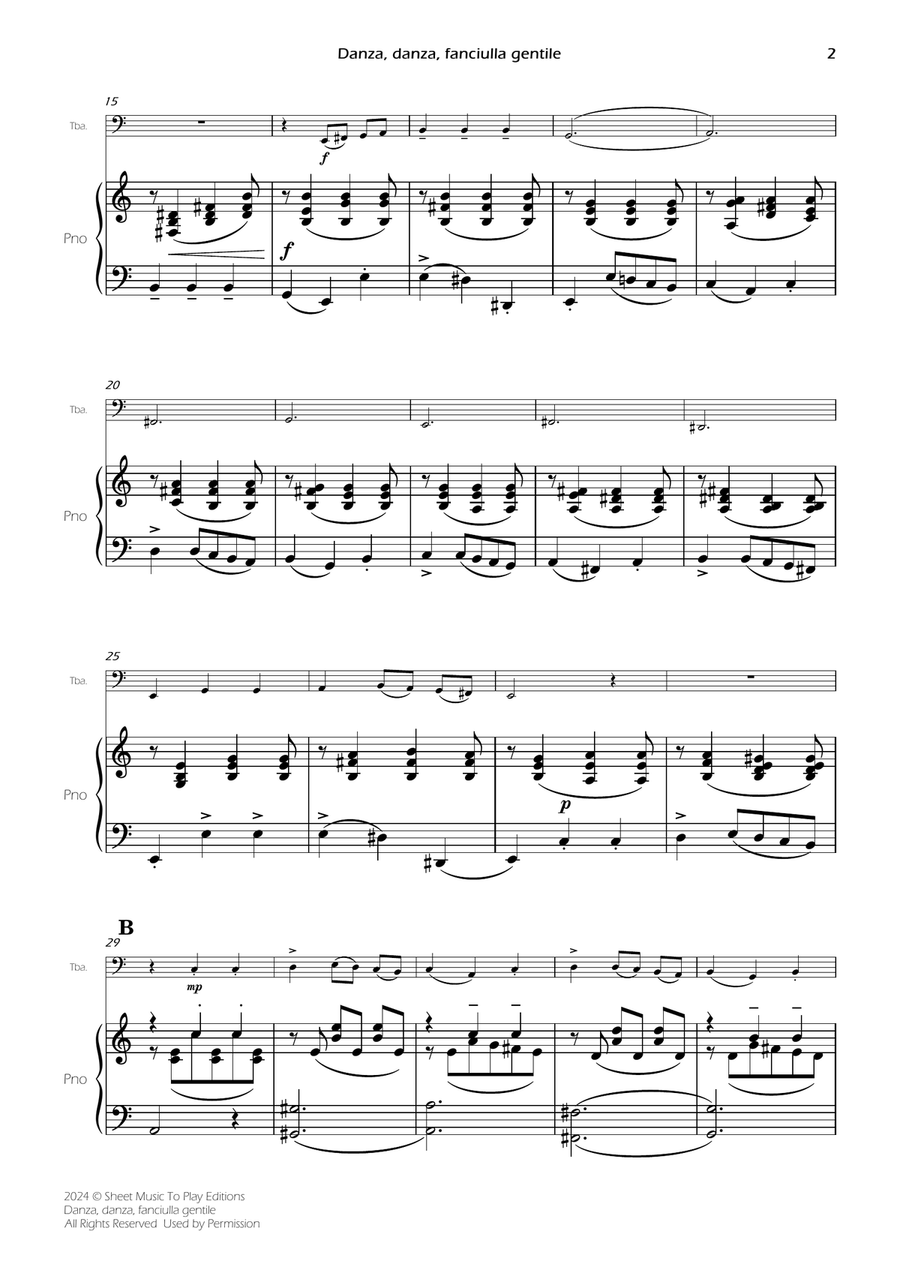 Danza, danza, fanciulla gentile - Tuba and Piano (Full Score and Parts) Piano scores gallery preview page 4