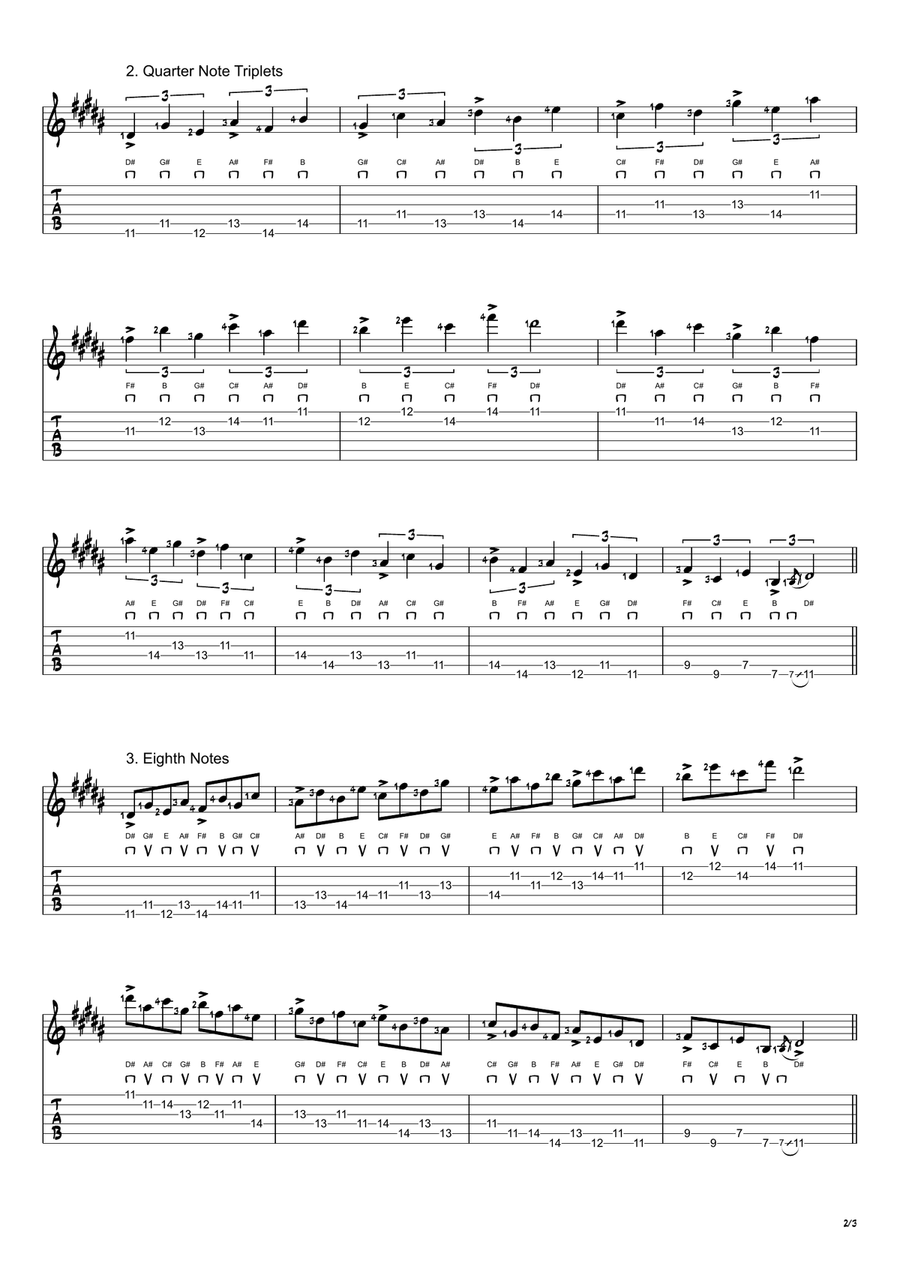 D# Phrygian Mode Exercises - Ascending and Descending in 4ths Acoustic Guitar scores gallery preview page 2