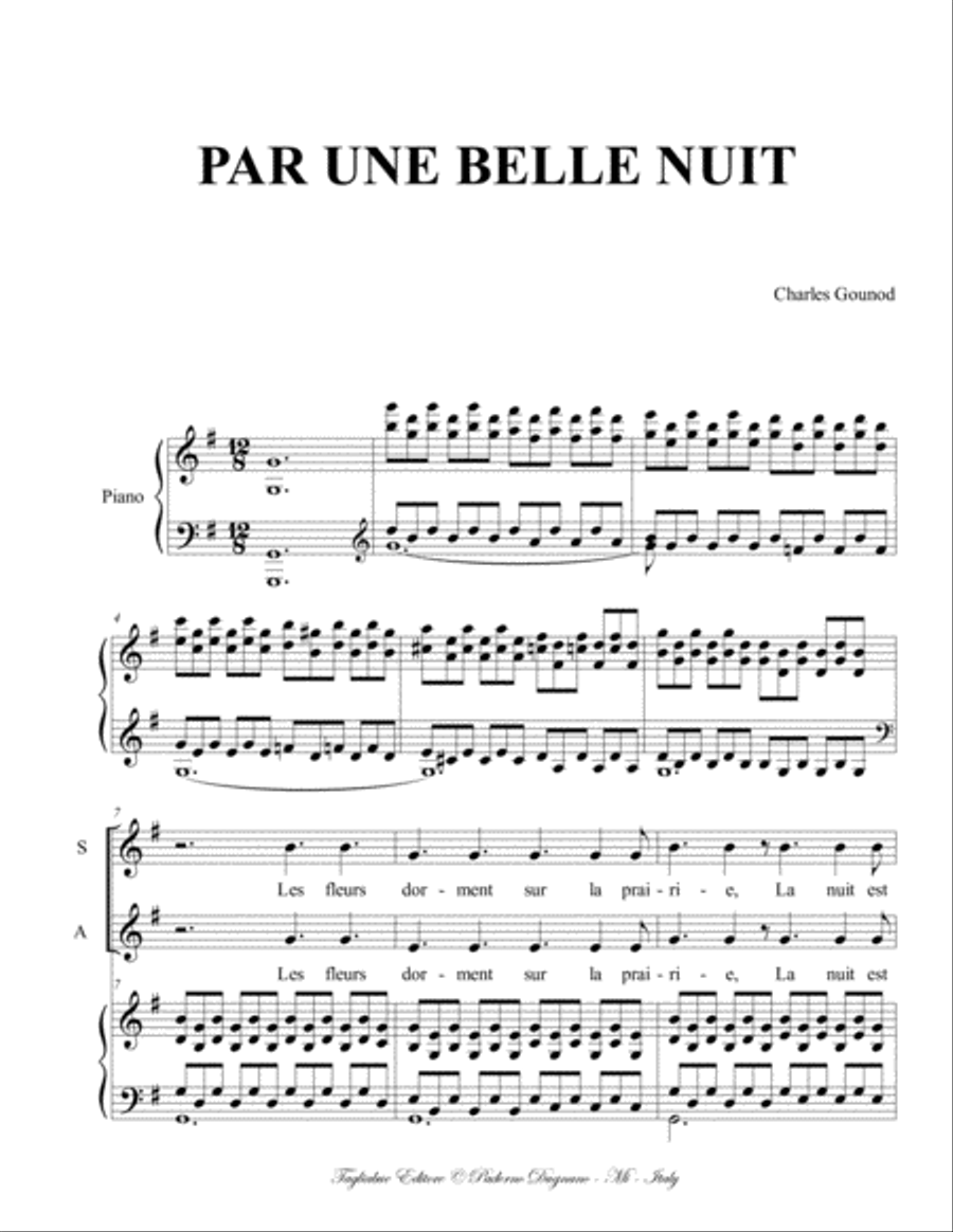 PAR UNE BELLE NUIT - Gounod - For Soprano, Alto and Piano SA scores gallery preview page 2